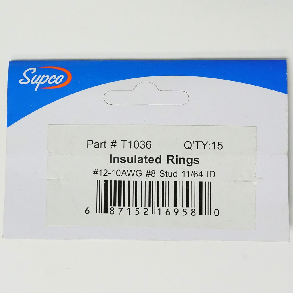 Supco T1036 Insulated Ring Terminal Connector Pack of 15 for 12-10 Wire #8 Stud