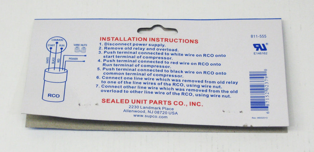 Supco RCO810 Refrigerator Relay Capacitor Overload RC0810 3-in-1 up to 1/5HP