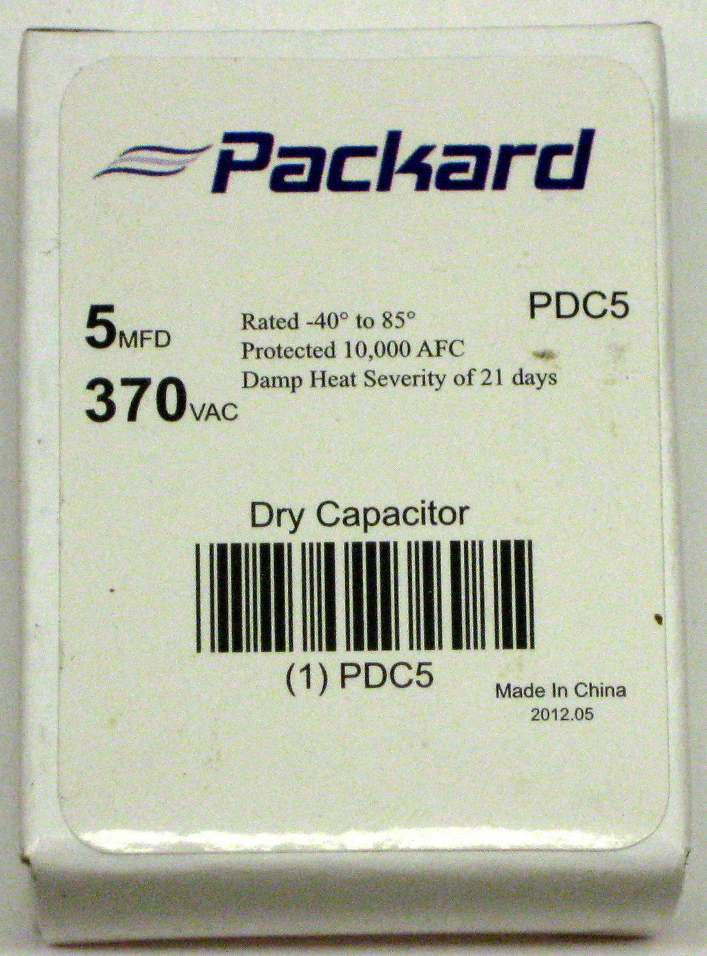 Packard PDC5 HVAC Dry Motor Run Capacitor 5 MFD/UF 370 Volts