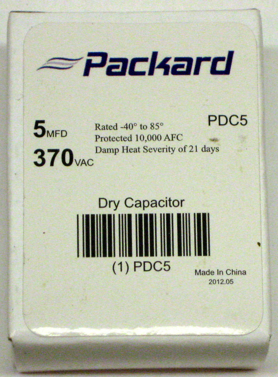 Packard PDC5 HVAC Dry Motor Run Capacitor 5 MFD/UF 370 Volts