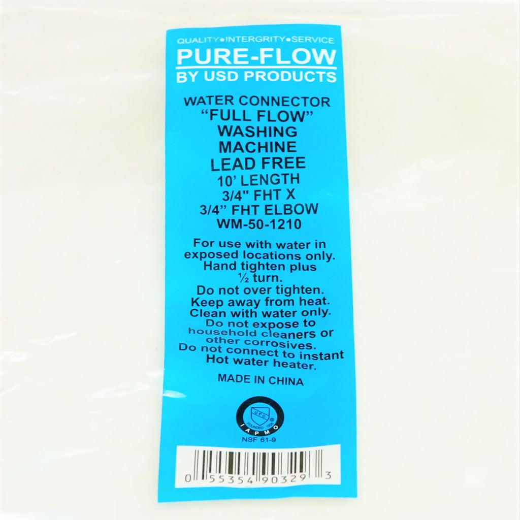 10' Washing Machine Fill Hose with Ell Elbow Lead Free