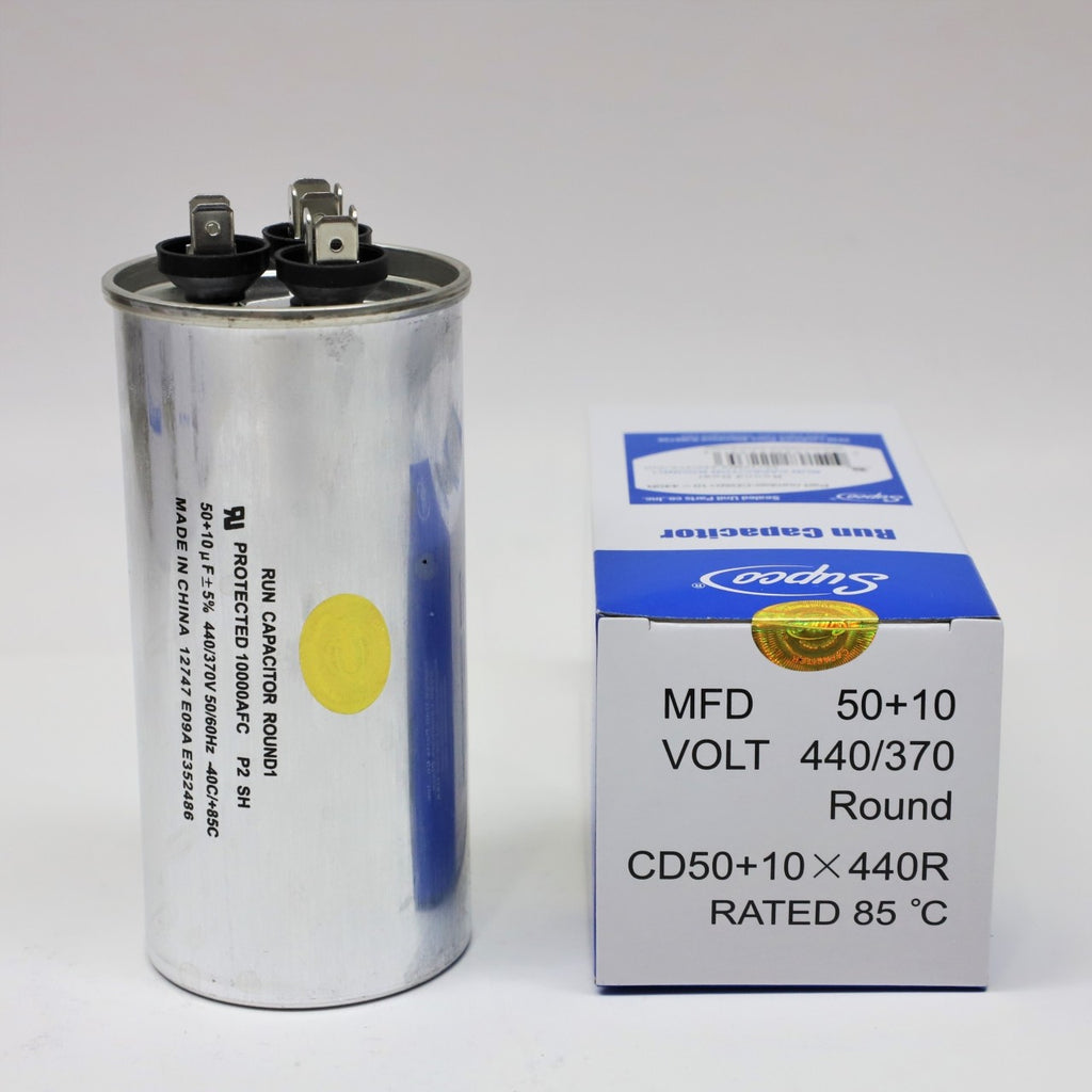 Supco CD50+10X440R HVAC Motor Round Dual Run Capacitor 50 + 10 MFD 440 Volts