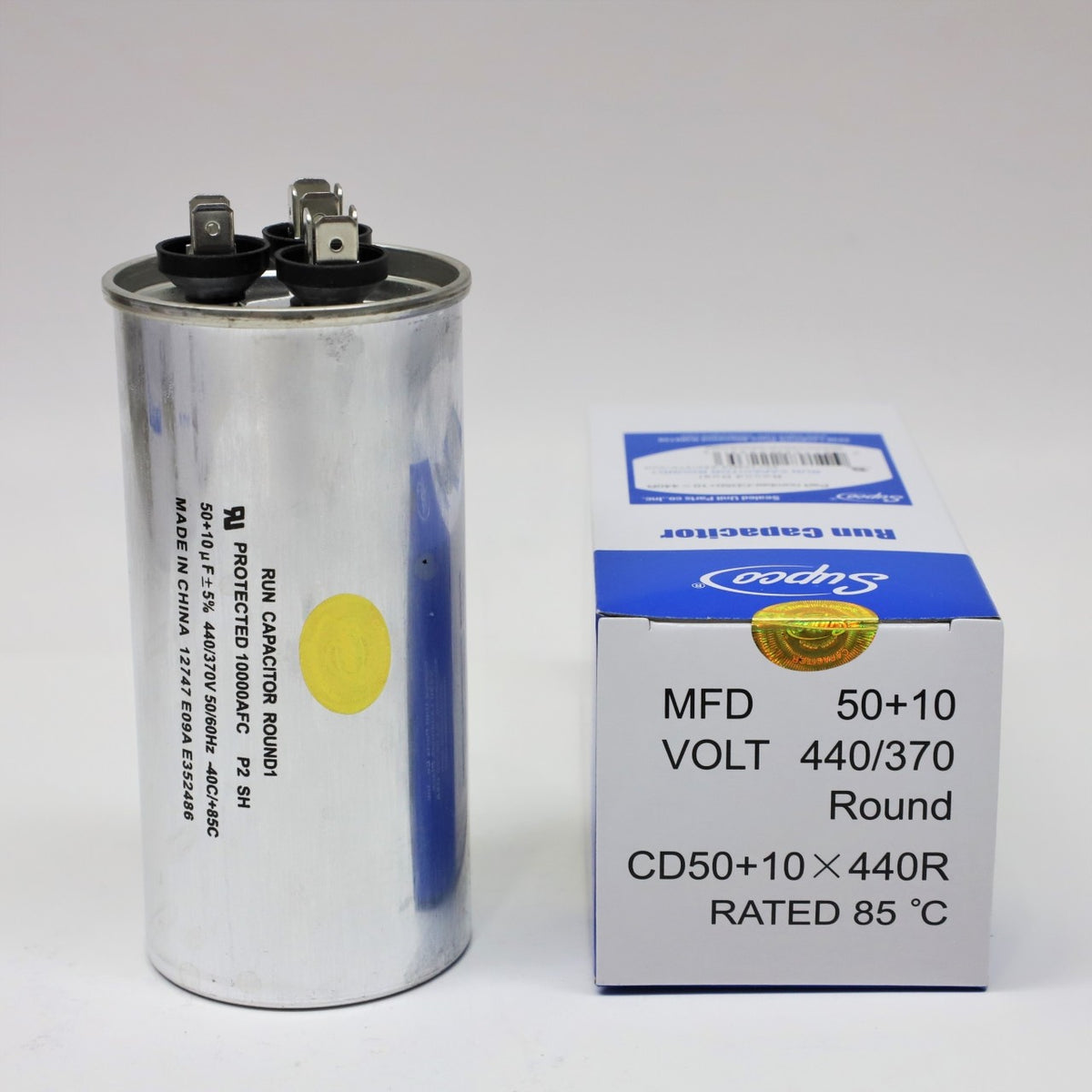 Supco CD50+10X440R HVAC Motor Round Dual Run Capacitor 50 + 10 MFD 440 Volts