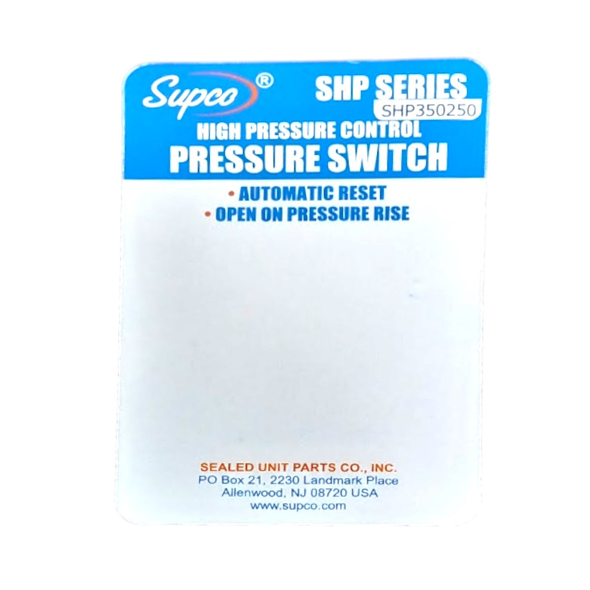 Supco SHP350250 High Pressure Switch Open: 350 Close: 250 PSI HVAC Refrigeration
