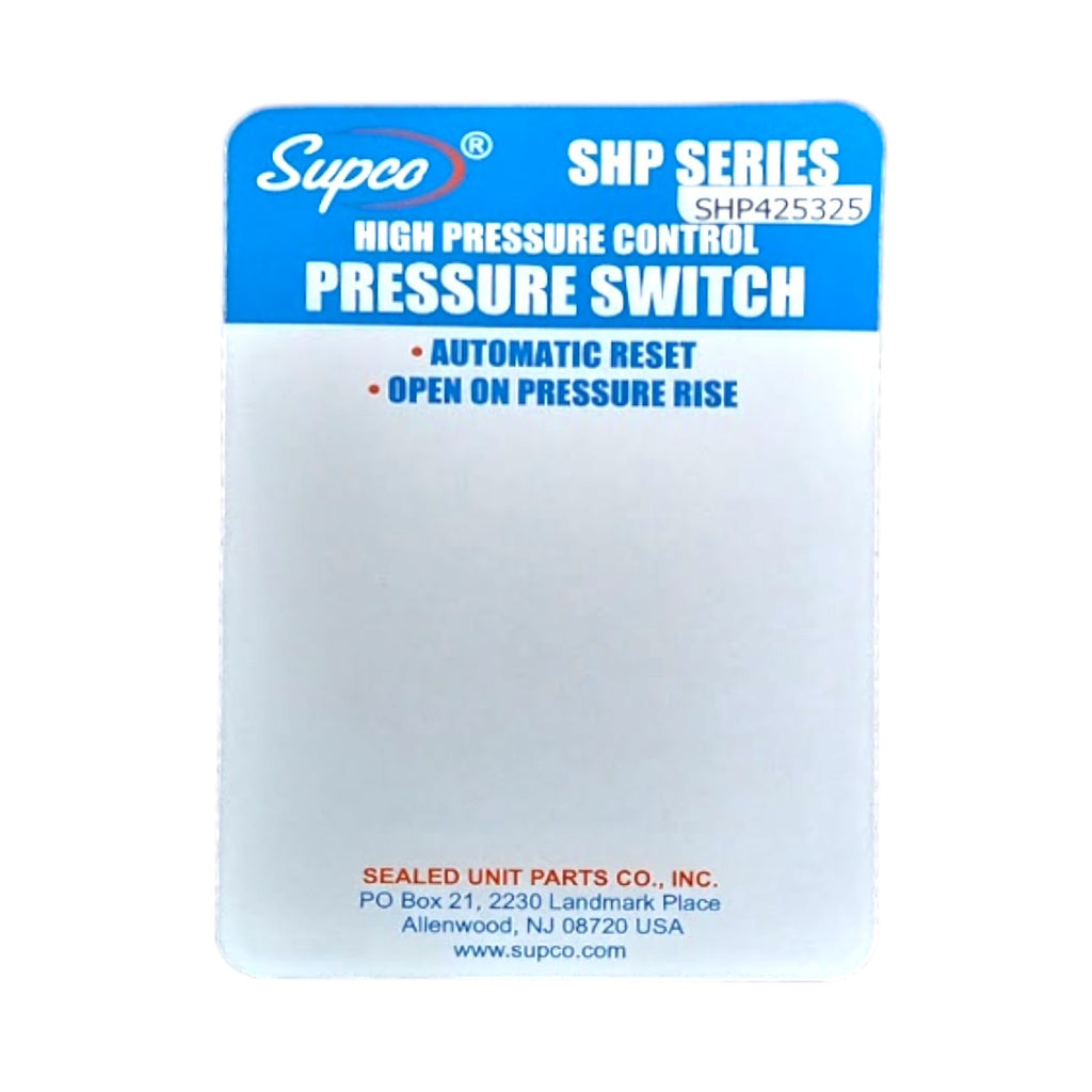 Supco SHP425325 High Pressure Switch Open: 425 Close: 325 PSI HVAC Refrigeration