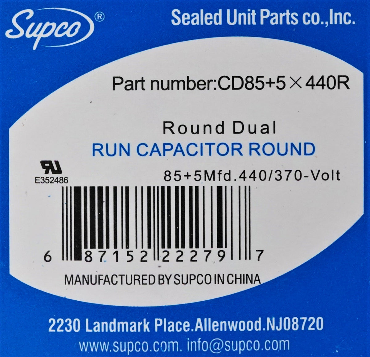 Air Conditioning HVAC Round Dual Motor Run Capacitor 85 + 5 MFD 440 Volt