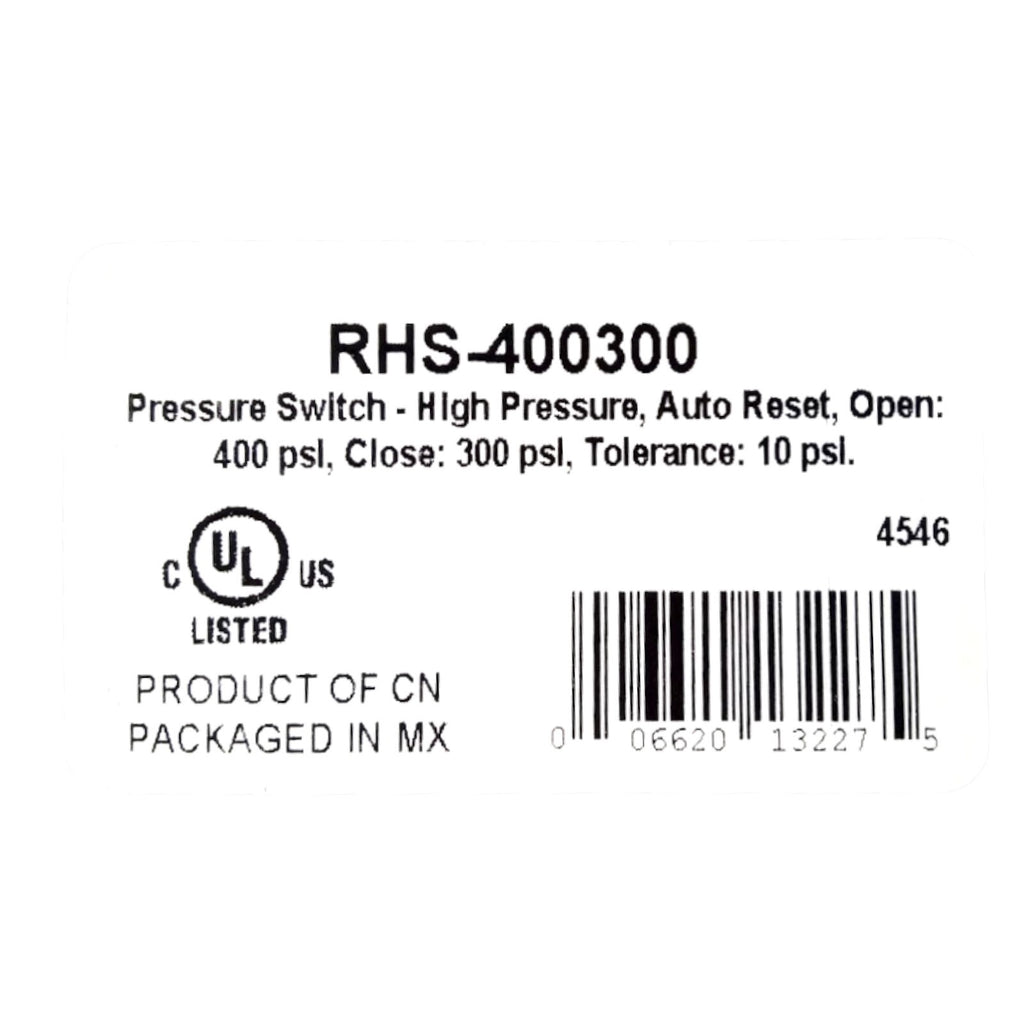 Ranco RHS-400300 High Pressure Switch Open 400 Close 300 PSI HVAC Refrigertion