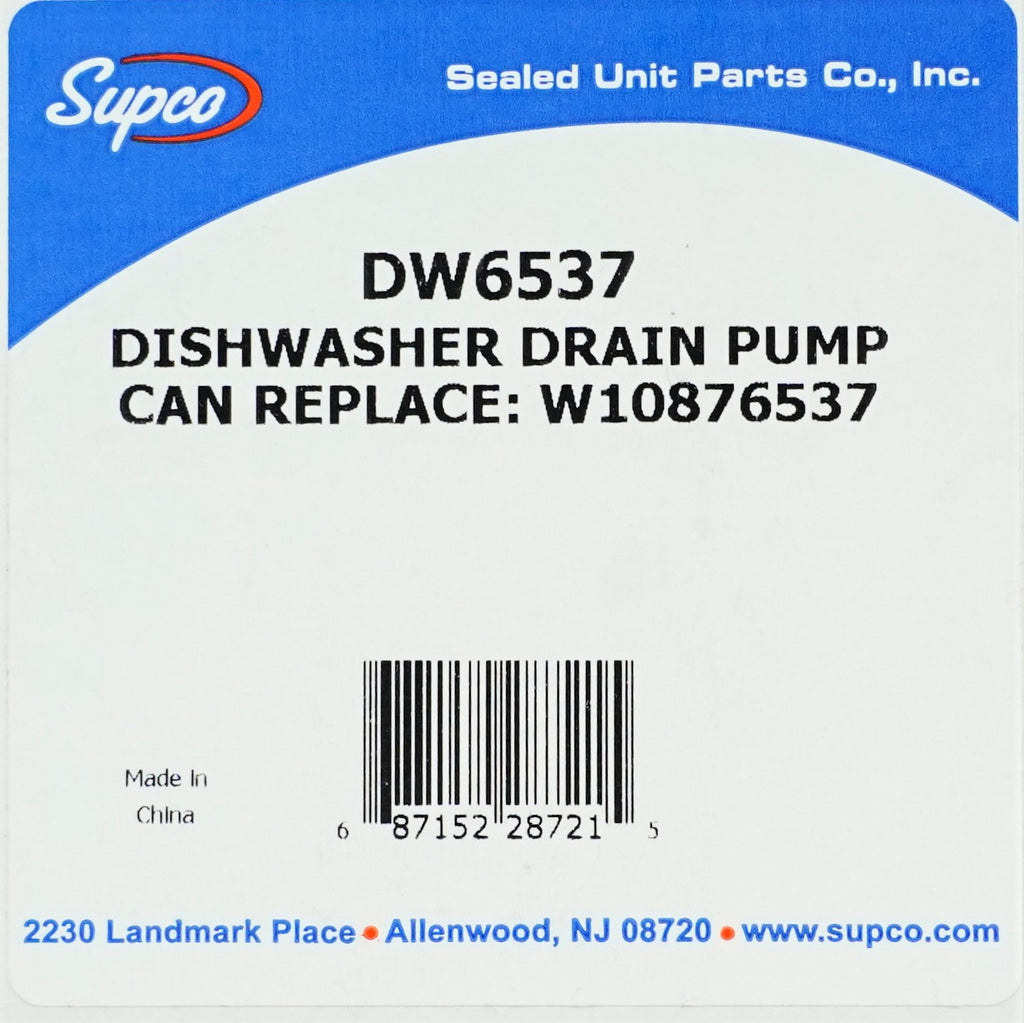 Supco DW6537 Dishwasher Drain Pump Replacement for Whirlpool W10876537