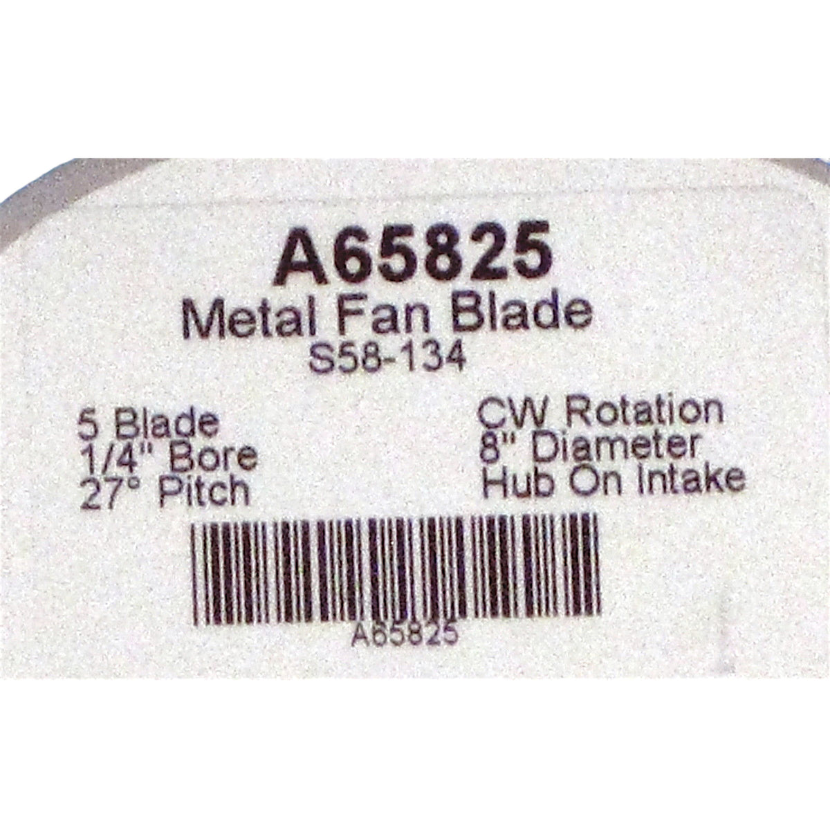 A65825 Metal Fan Blade 8" Diameter 5 Blades 1/4" Bore Hub CW 27 Degree Propeller