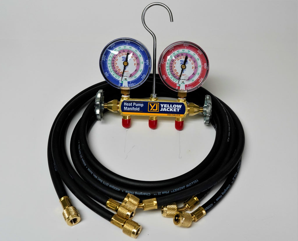 Yellow Jacket 42044 Heat Pump Charging Manifold with 60" Black Plus 1/4" Hoses,