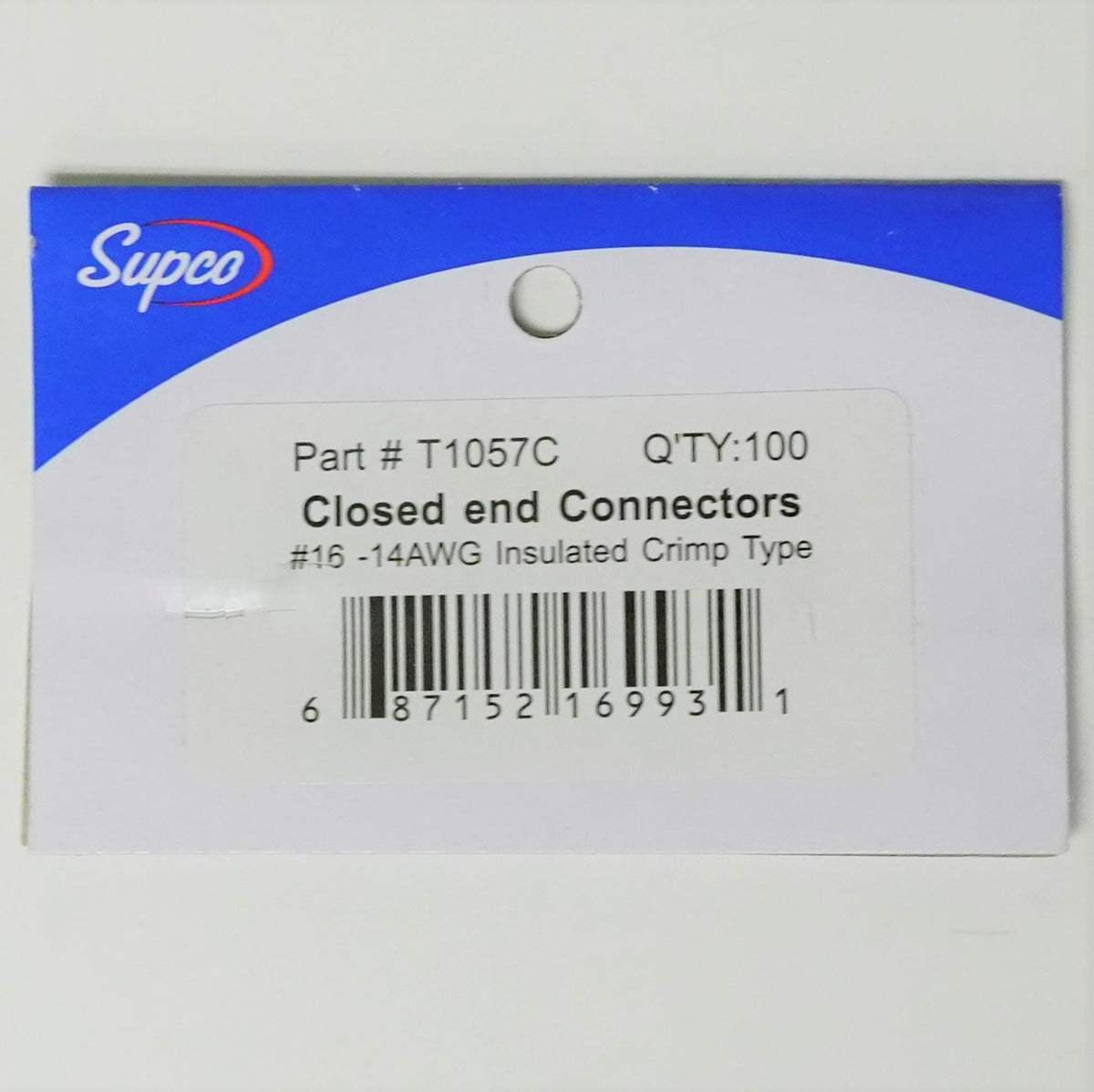Insulated Wire Connector Crimp Closed End Bell Squeeze 14-16 100 Per Pack T1058C