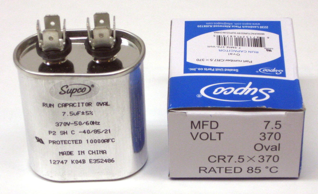 Air Conditioning HVAC Oval Fan Motor Run Capacitor 7.5 MFD 370 Volts