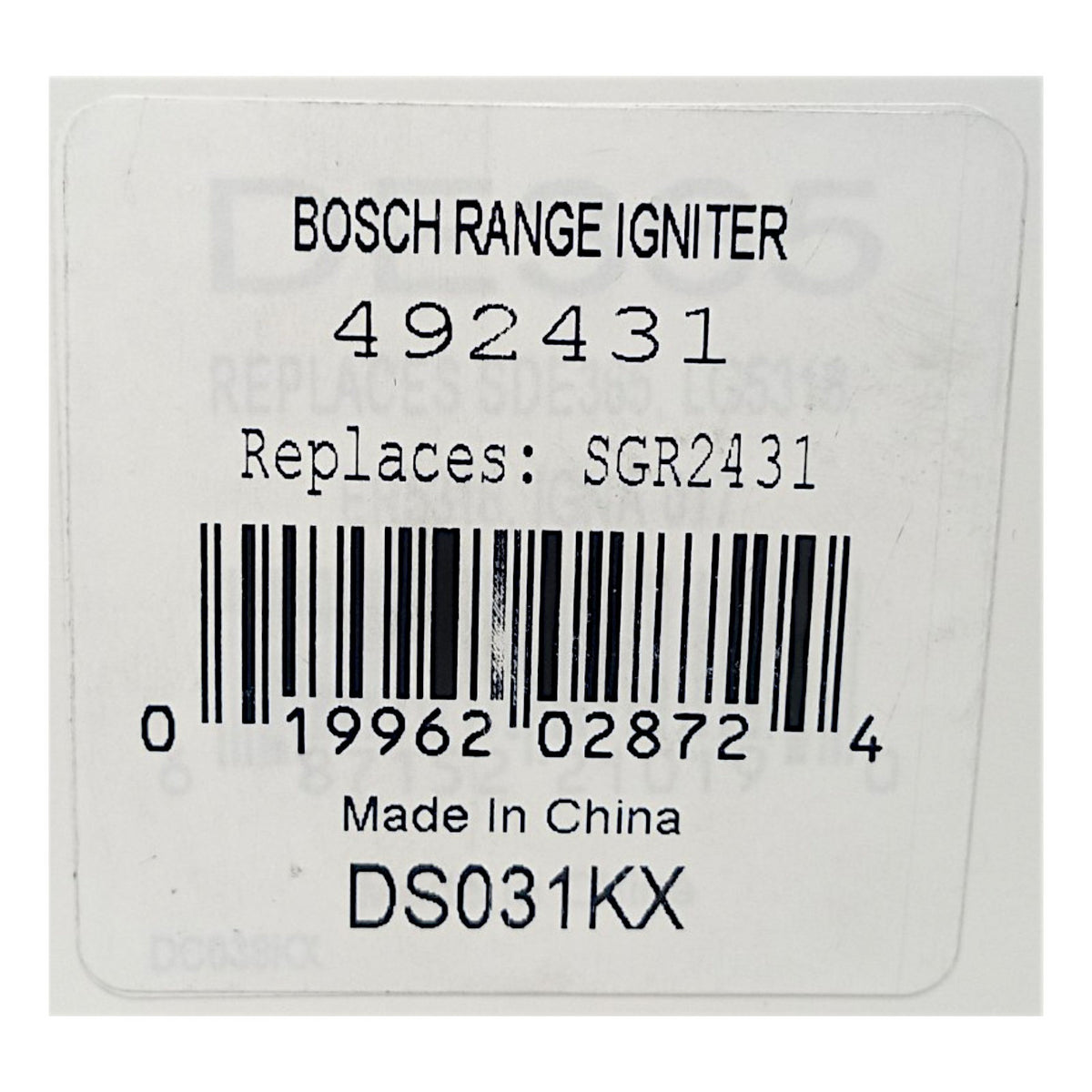 SGR2431 Range Oven Ignitor for Bosch 00492431 492431 AP3674290 PS8722793