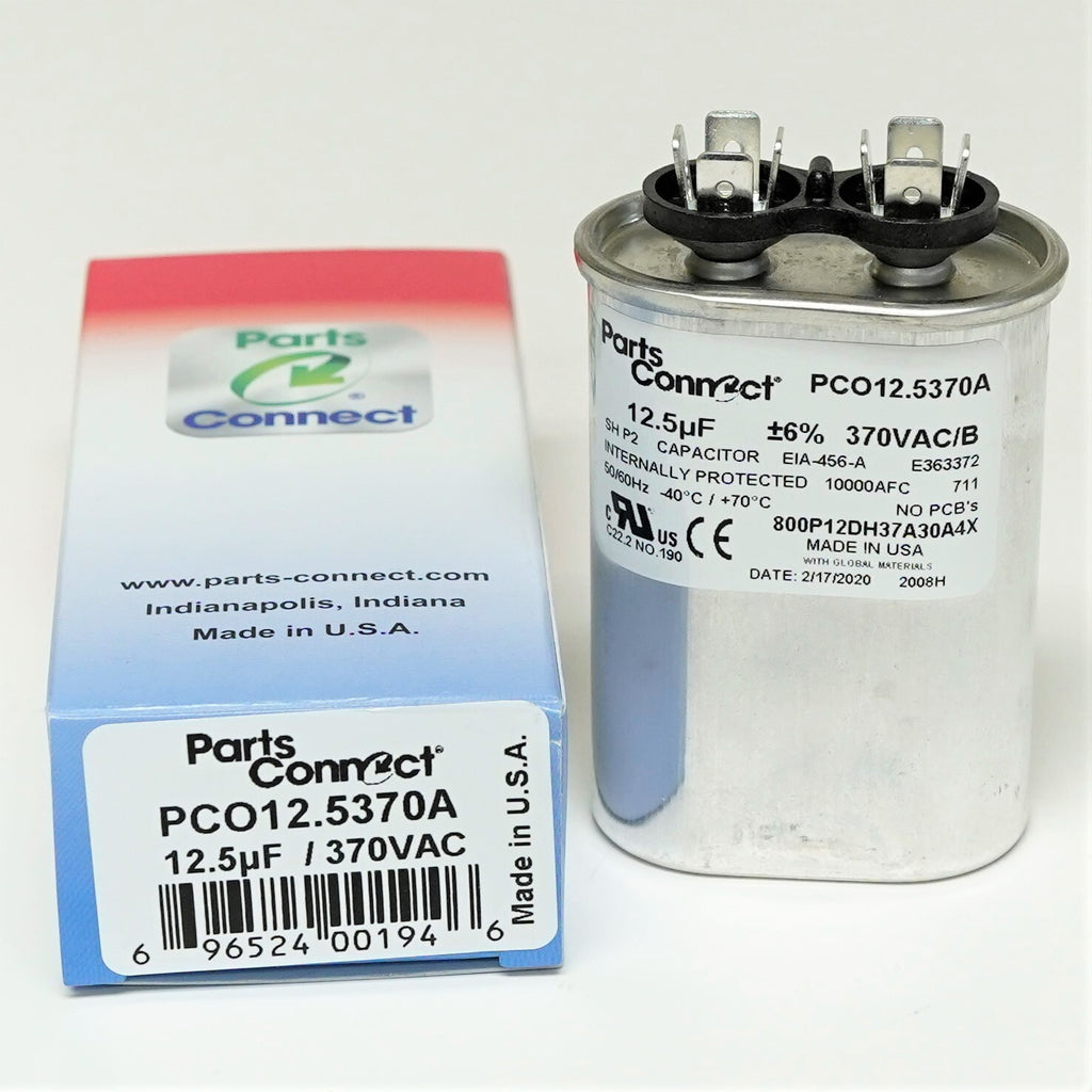 USA Run Capacitor 12.5 mfd (uf) 370 Volt Oval American Made PartsConnect