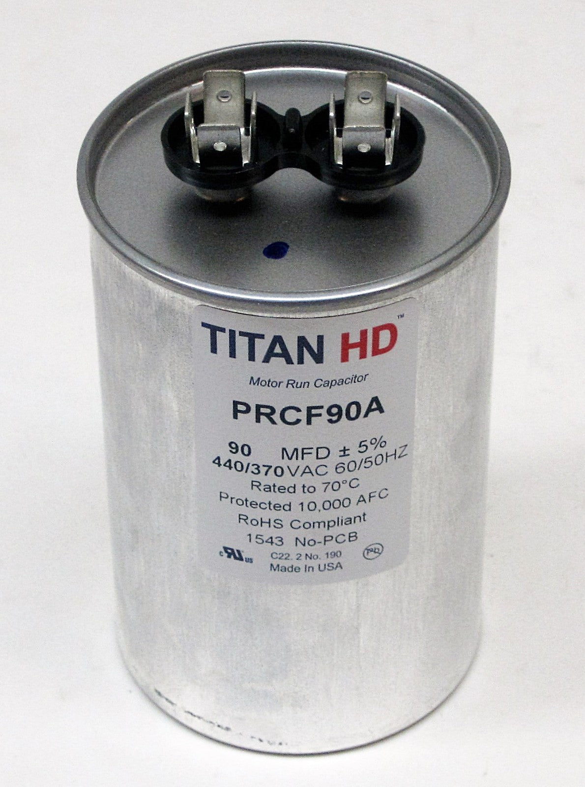 TitanHD PRCF90A American-Made HVAC Round Motor Run Capacitor. 900 MFD/UF 440
