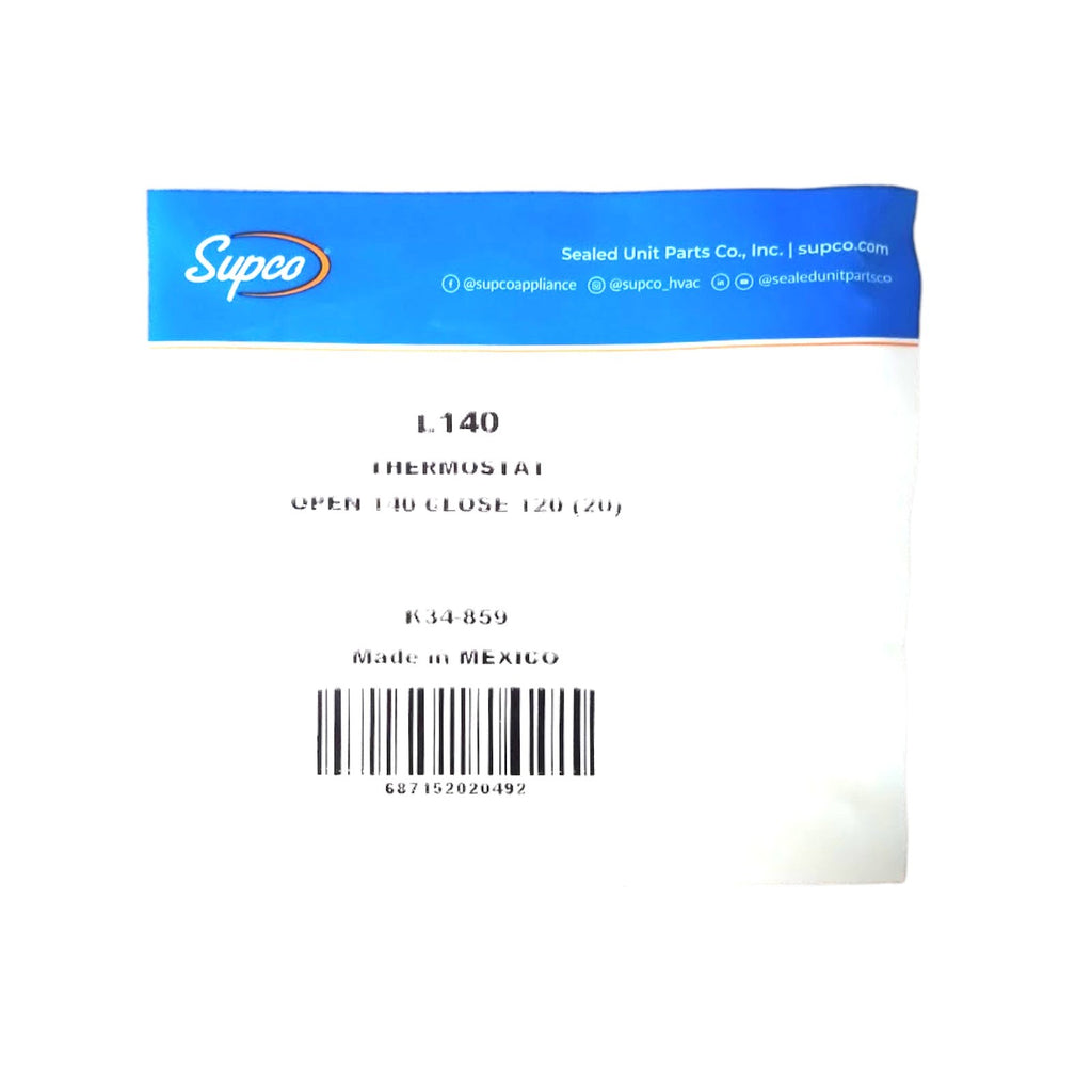 Supco L140-20 Heater Limit Thermostat Thermodisc Open On Rise