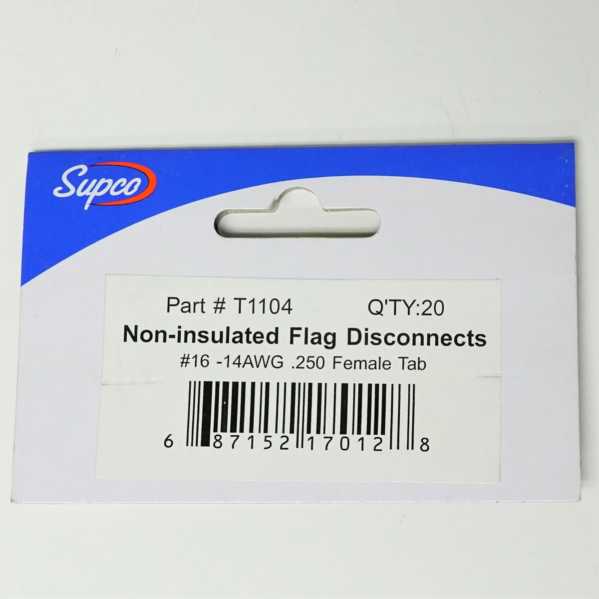 Supco T1104 Non Insulated Flag Female Slip On Terminal Connector for 16-14 Wire