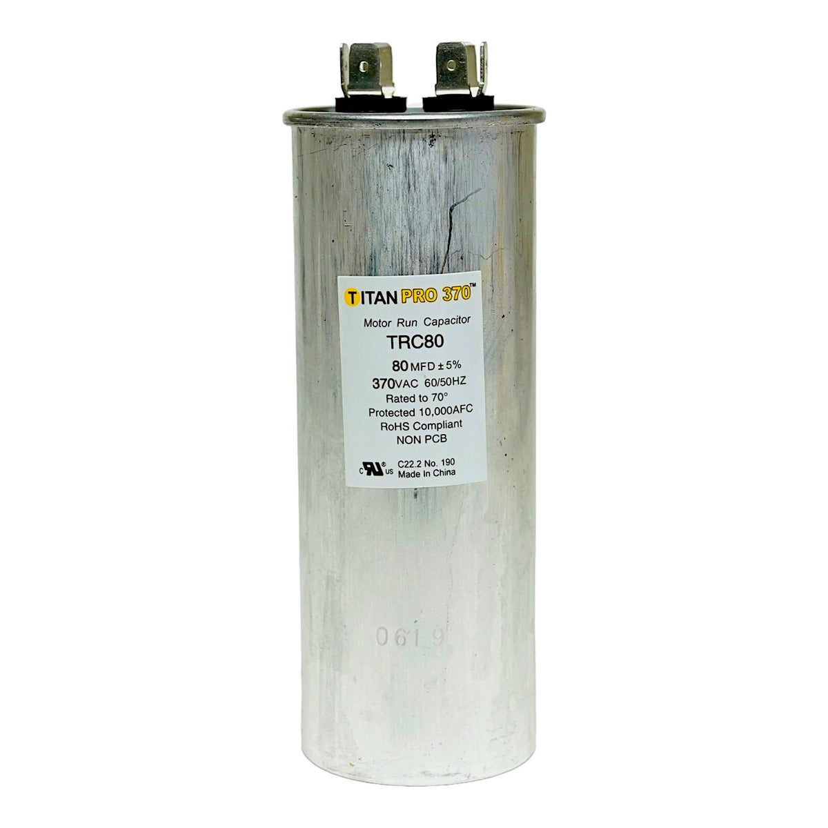 TitanPro TRC80 HVAC Round Motor Run Capacitor. 80 MFD/UF 370 Volts