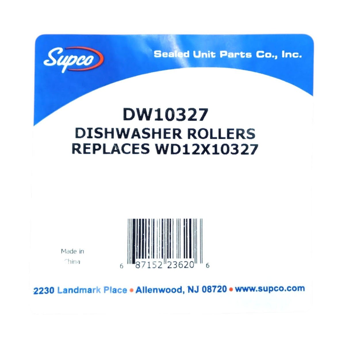 Supco DW10327 Dishwasher Upper Rack Roller Kit 4 Per Package for GE WD12X10327