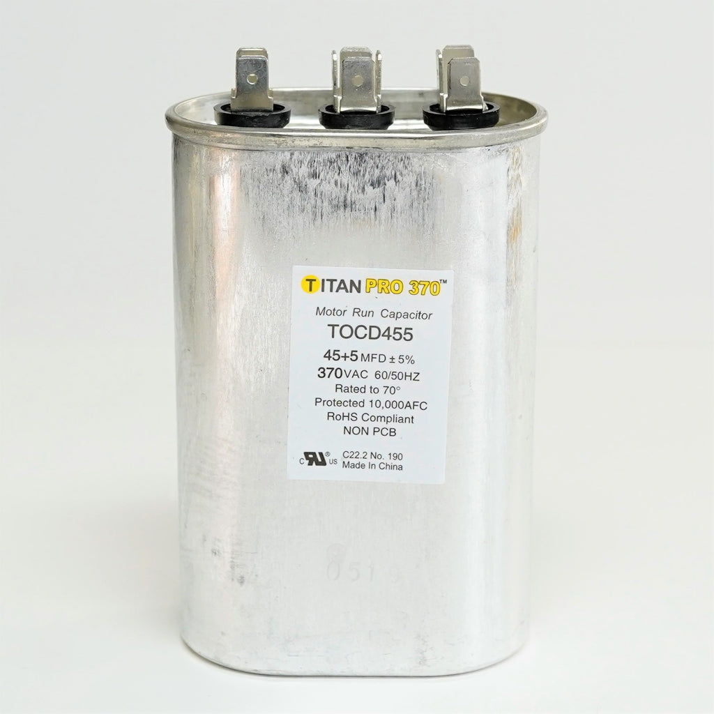 TitanPro TOCD455 HVAC Oval Dual Motor Run Capacitor 45/5 MFD/UF 370 Volts
