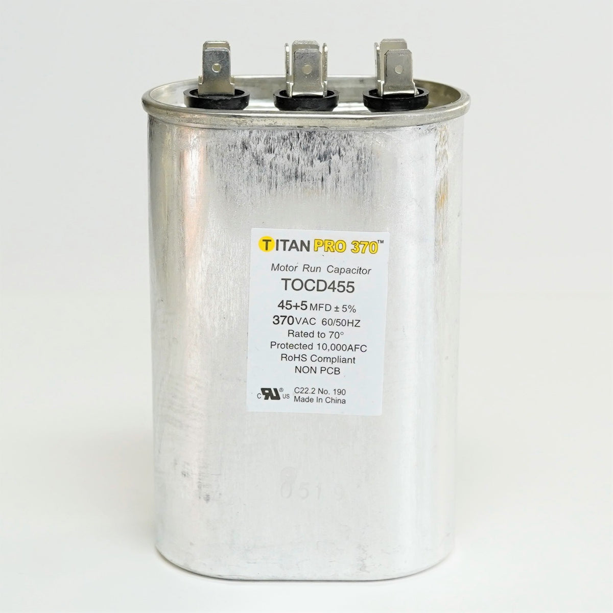 TitanPro TOCD455 HVAC Oval Dual Motor Run Capacitor 45/5 MFD/UF 370 Volts