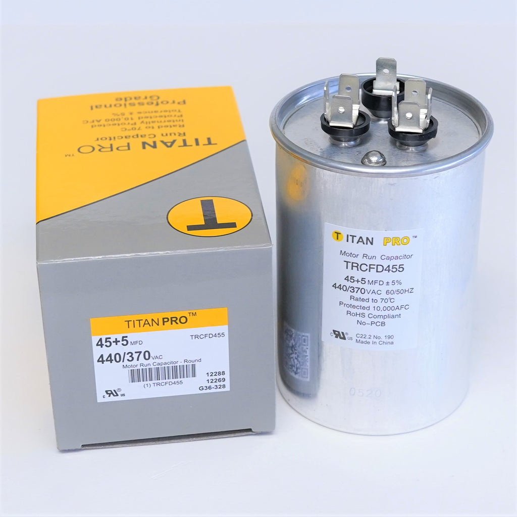 TitanPro TRCFD455 HVAC Round Dual Motor Run Capacitor. 45/5 MFD/UF440/370 Volts