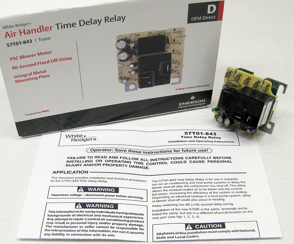 White Rodgers 57T01-843 Air Handler Timer Delay for 57T01-001
