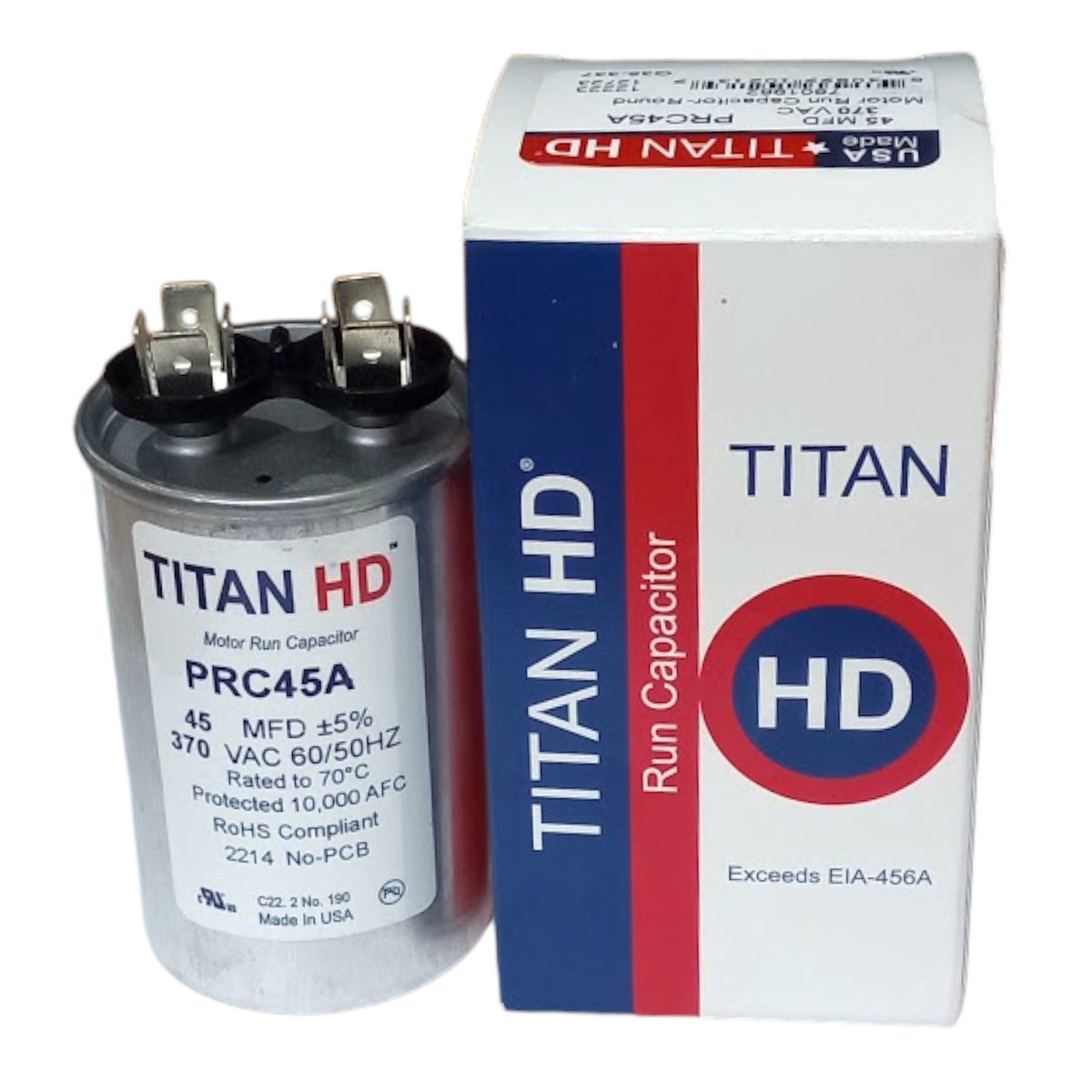 Titan HD HVAC Motor Run Capacitor 45 MFD 370 Volt Round American Made