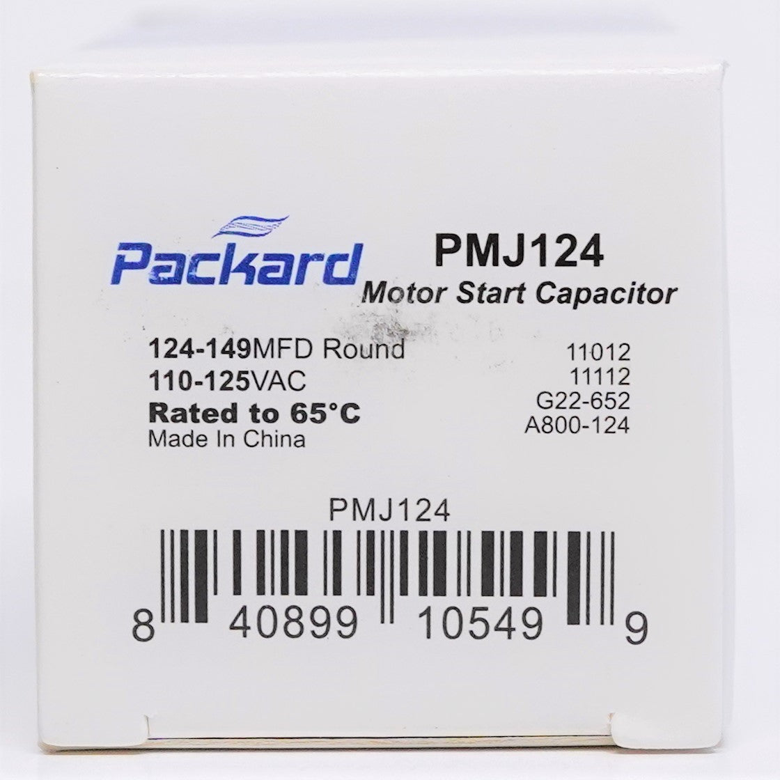 Packard PMJ124 Motor Start Capacitor 124-149 MFD UF / 110-125 VAC