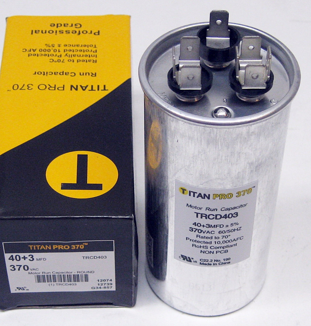 TitanPro TRCD403 HVAC Round Dual Motor Run Capacitor. 40/3 MFD/UF 370 Volts