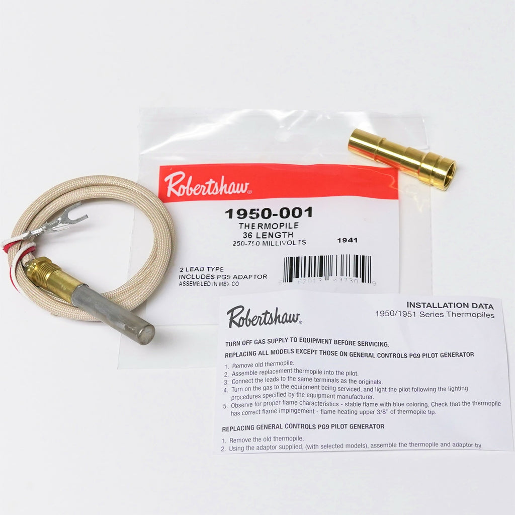 1950-001 Robertshaw Thermopile 36" 250-750 Millivolts MV 2 Lead with PG9 Adapter