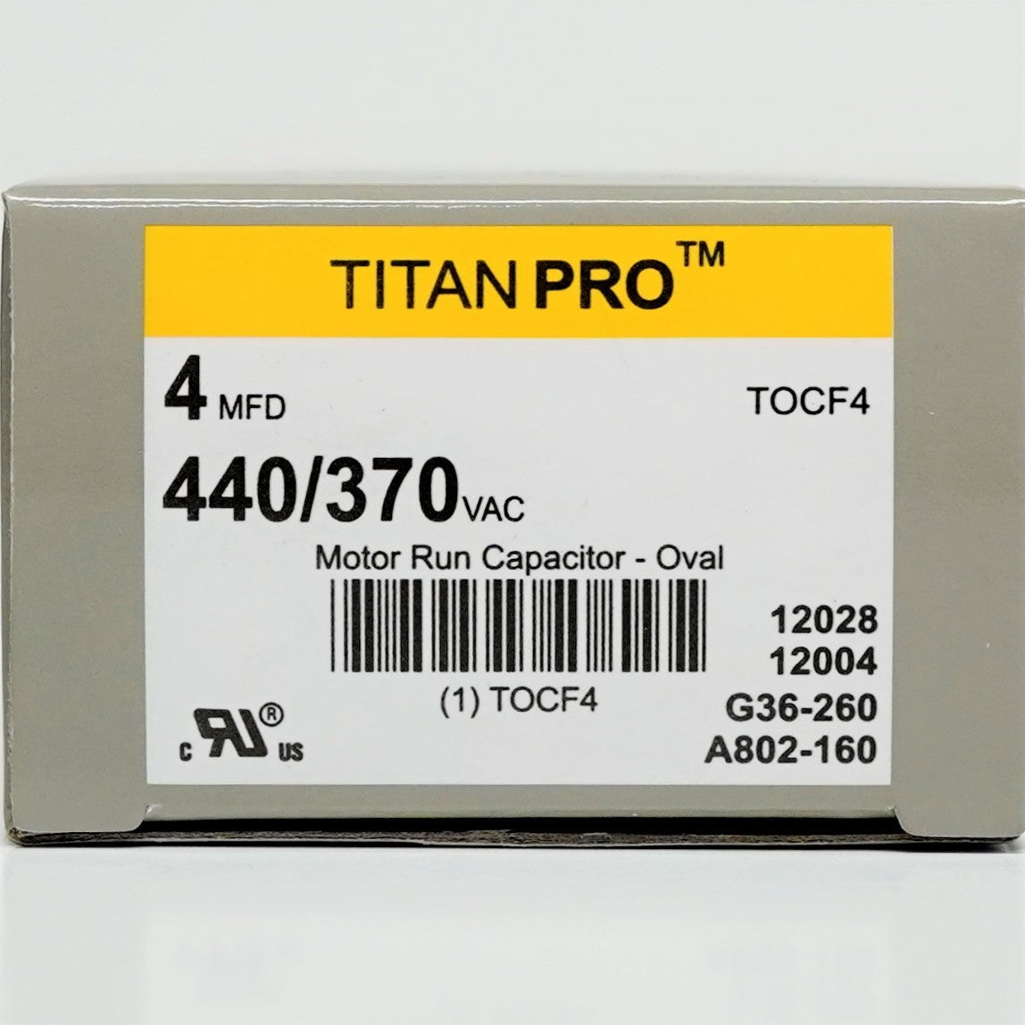 TitanPro TOCF4 HVAC Motor Run Oval Capacitor. 4 MFD/UF 440/370 Volts