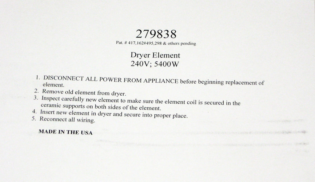 Napco Dryer Heating Element for Whirlpool Kenmore 279838 AP3094254 PS334313