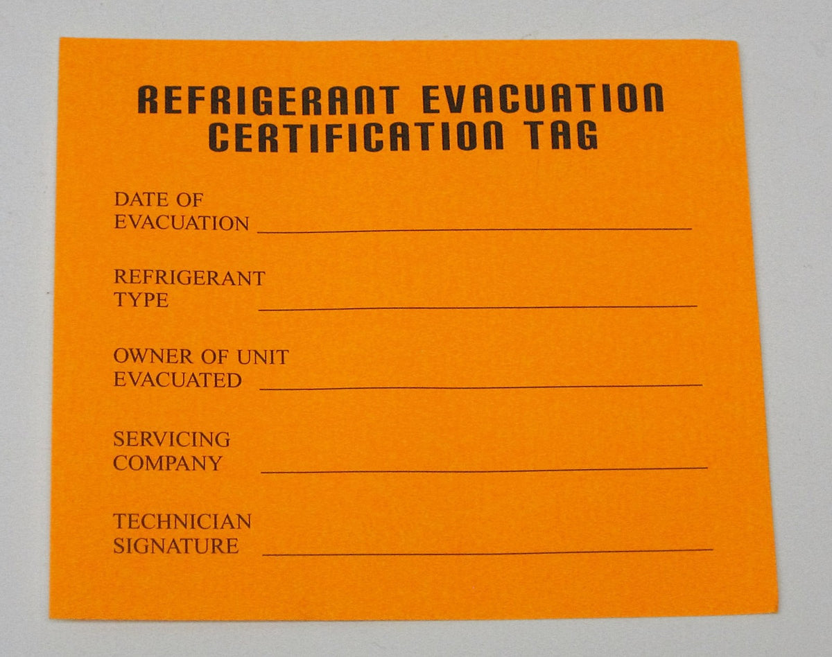 Refrigeration Evacuation Recover Cerification Tag Stickers 24 Pack