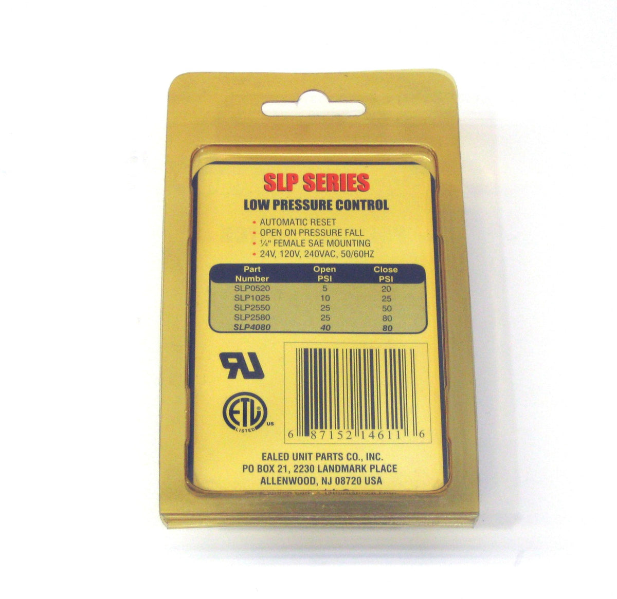 Supco SLP4080 Low Pressure Switch Open: 40 PSI Close: 80 PSI HVAC Refrigeration