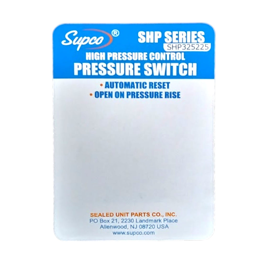 Supco SHP325225 High Pressure Switch Open: 325 Close: 225 PSI HVAC Refrigeration