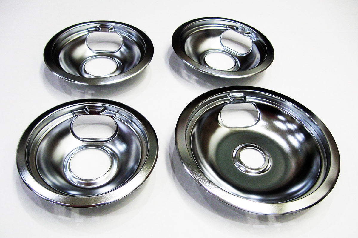Range Burner Drip Pan Bowl Bib Set for GE 3 of WB32X107 1 of WB32X106 Chrome