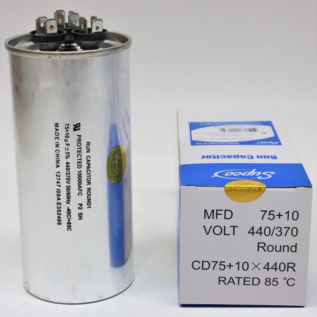 Supco CD75+10X440R HVAC Motor Round Dual Run Capacitor 75 + 10 MFD 440 Volts