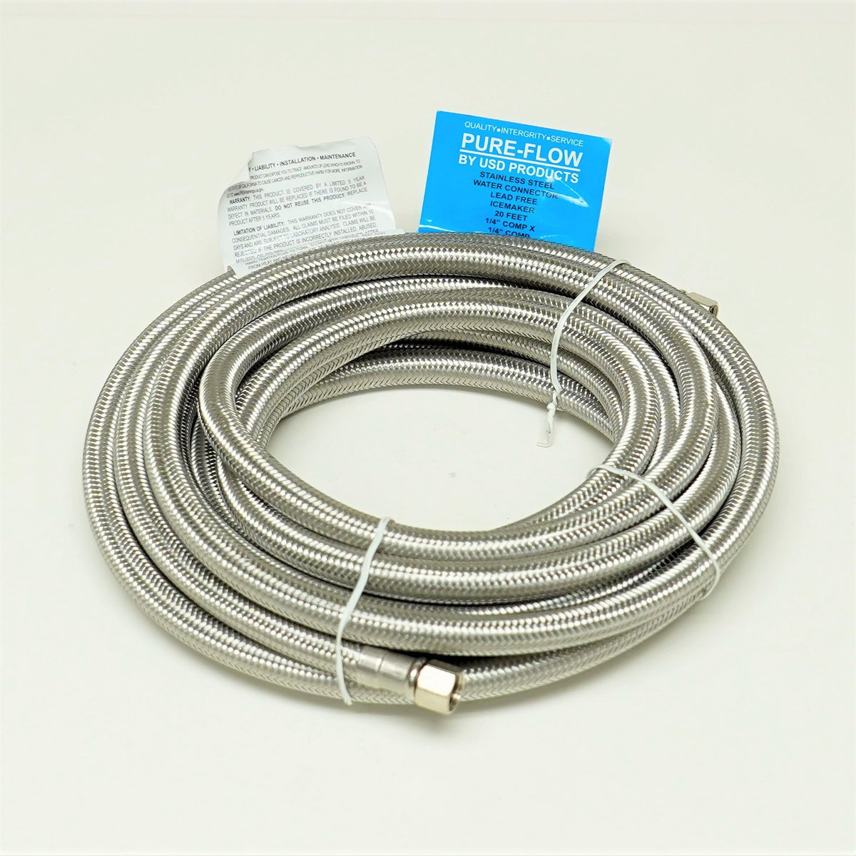 Ice Maker 20 FT Braided Stainless Steel Water Connector 1/4" x 1/4" Compression