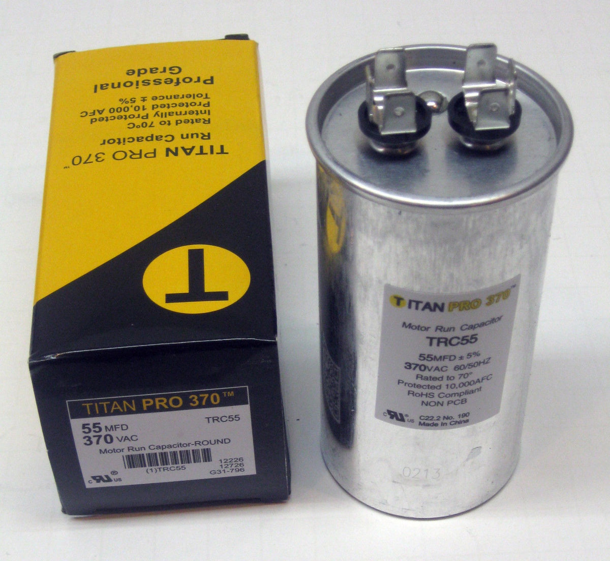 TitanPro TRC55 HVAC Round Motor Run Capacitor 55 MFD/UF 370 Volts