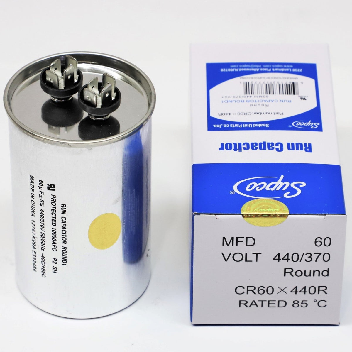 Supco CR60X440R HVAC Motor Round Run Capacitor 60 MFD 440 Volts