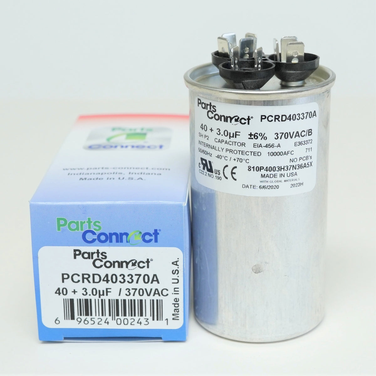 USA Run Capacitor 40 + 3 mfd (uf) 370 Volt Dual Round American Made