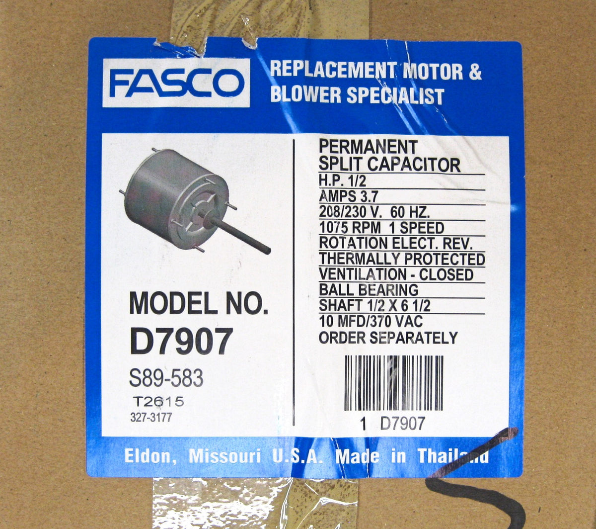 AC Air Conditioner Condenser Fan Motor 1/2 HP 1075 RPM 230 Volts for Fasco D7907