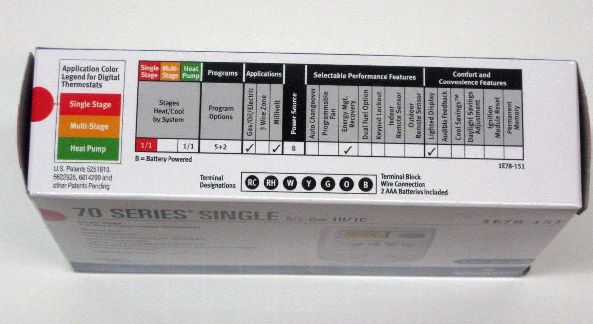1E78-151 White Rodgers Wall Thermostat 24V Millivolt Battery Programmable 5+2