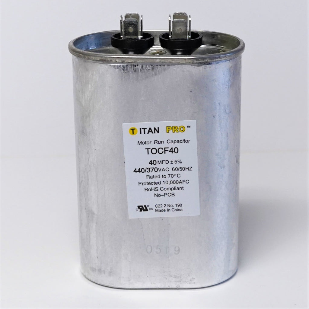 TitanPro TOCF40 HVAC Motor Run Oval Capacitor. 40 MFD/UF 440/370 Volts