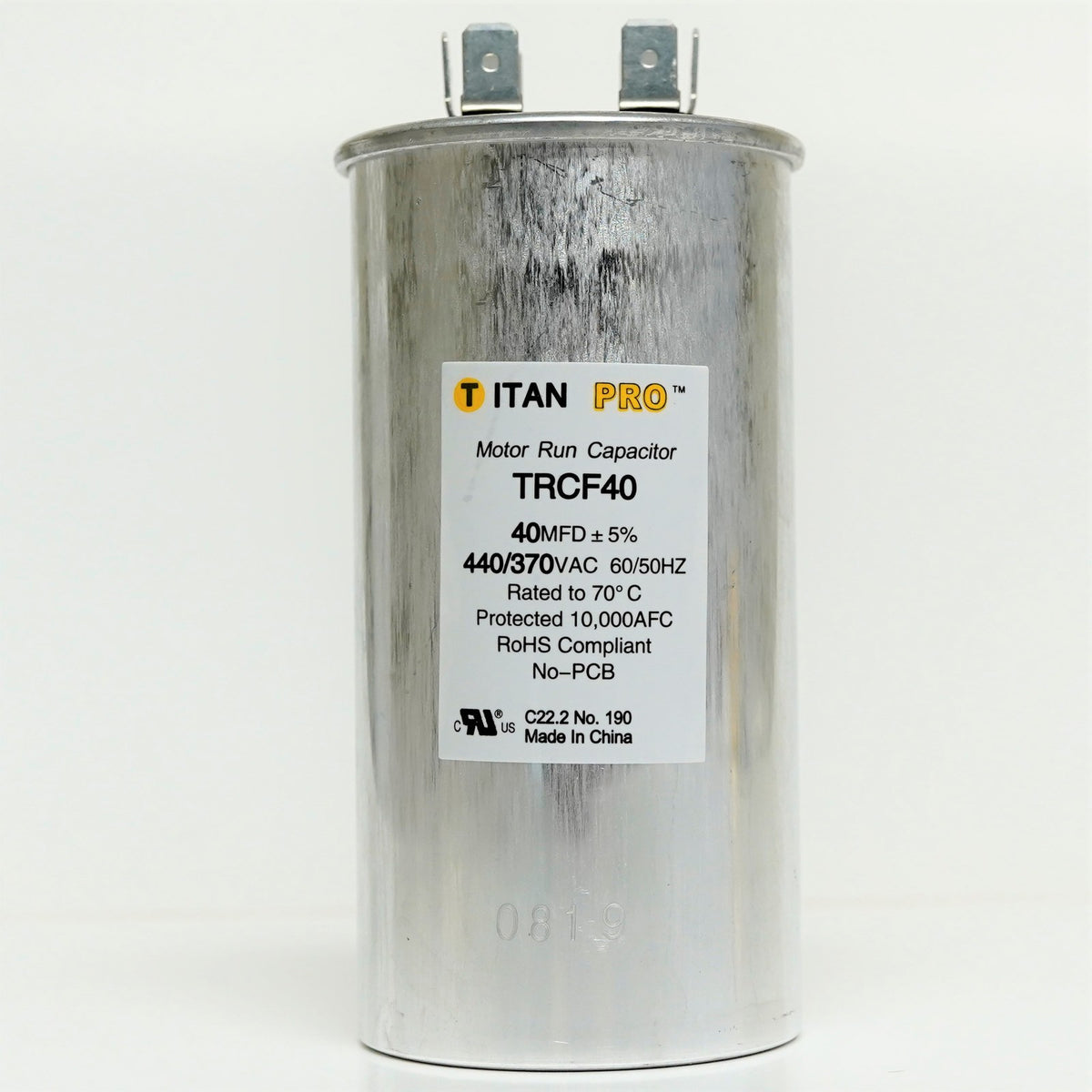 TitanPro TRCF40 HVAC Round Motor Run Capacitor 40 MFD/UF 440/370 Volts