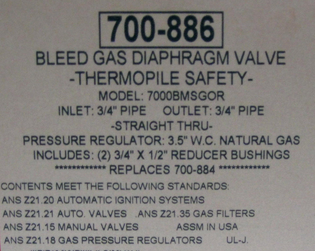 700-886 Robertshaw Comercial Cooking Gas Valve 7000BMSGOR 54-1005 11355 109727