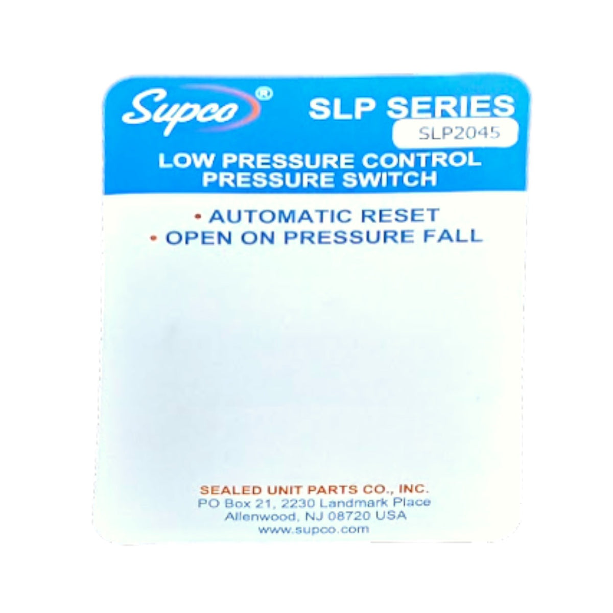 Supco SLP2045 Low Pressure Switch Open: 20 PSI Close: 45 PSI HVAC Refrigeration