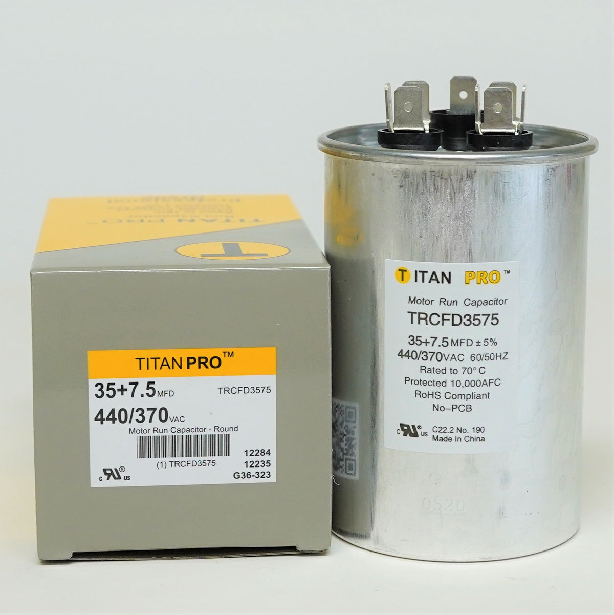 TitanPro TRCFD3575 HVAC Round Motor Run Capacitor. 35/7.5 MFD/UF 440/370 Volts