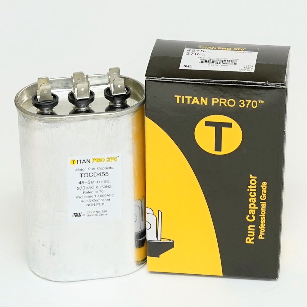 TitanPro TOCD455 HVAC Oval Dual Motor Run Capacitor 45/5 MFD/UF 370 Volts